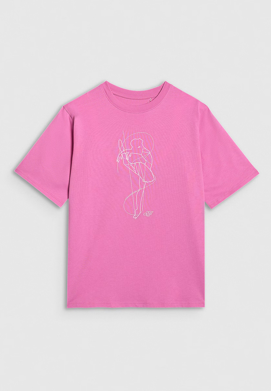 Koszulka Dziewczęca 4F T-shirt Z Nadrukiem Oversize Bawełna Różowy 4FJWAW25TTSHF2395