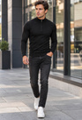 Sweter męski cienki czarny z półzamkiem i półgolfem gładki casual