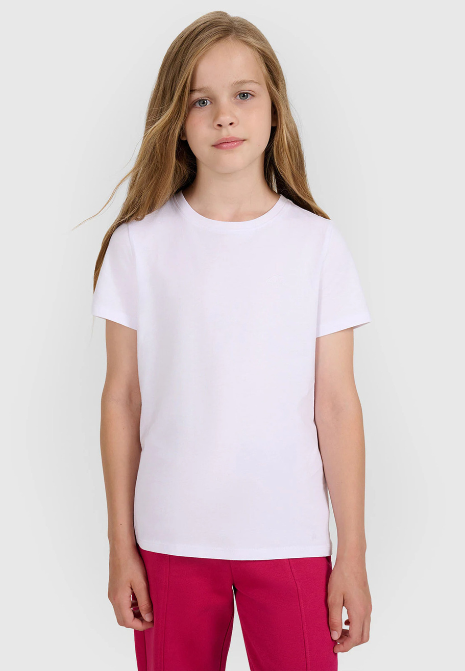 Koszulka Dziewczęca 4F T-shirt Biały Basic Podkoszulek 4FJWMM00TTSHF2332