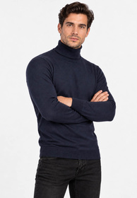 Golf Męski Elegancki Sweter Slim Fit Dopasowany Klasyczny Granatowy