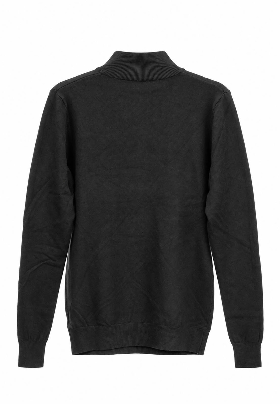 Sweter męski cienki czarny z półzamkiem i półgolfem gładki casual