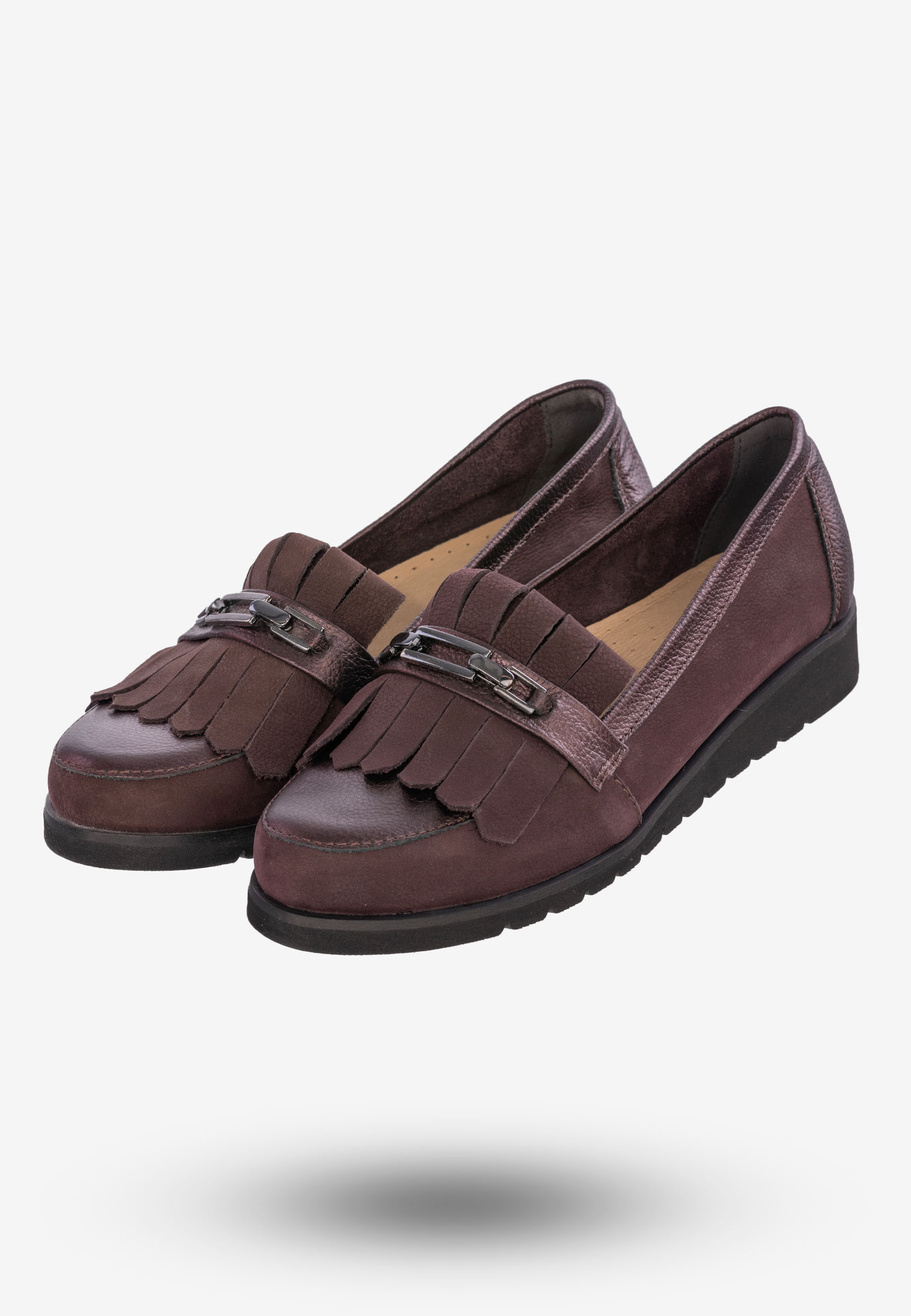 Mokasyny Damskie Buty Ze Skóry Naturalnej Bordowe Korda 1902