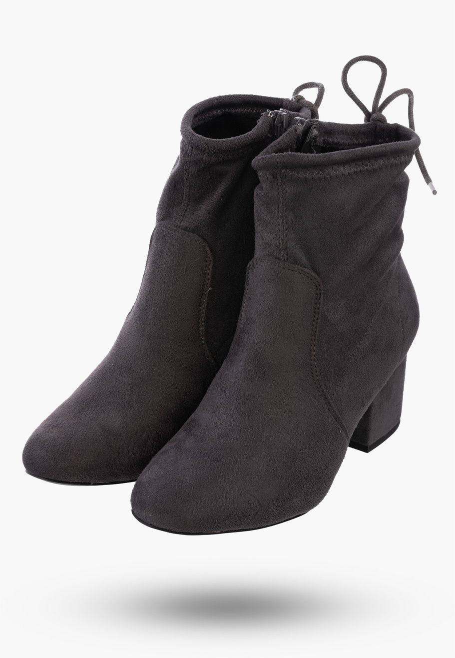 Buty Damskie Botki Zamszowe Szare Na Klocku Modne Na Zimę GD-BM-84