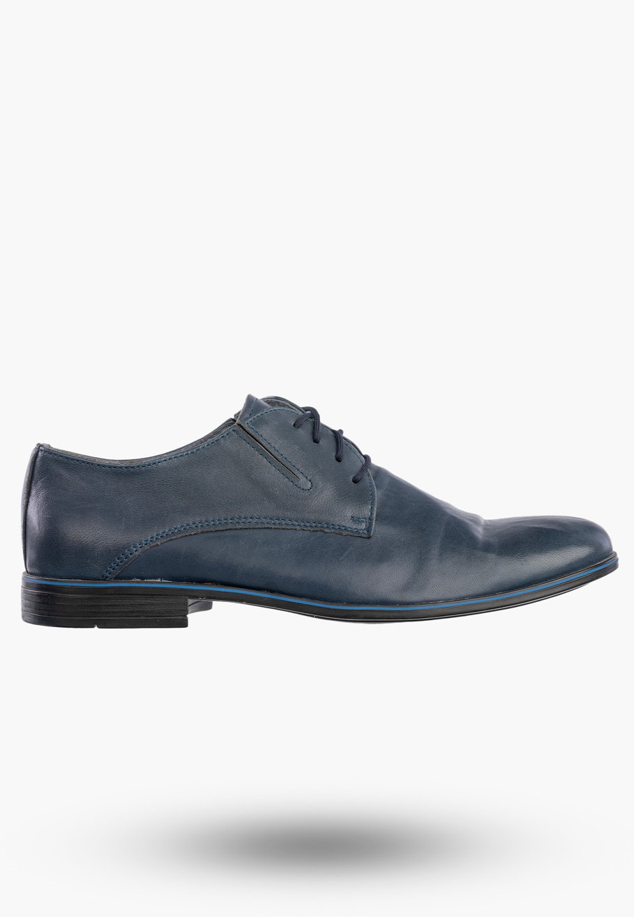 Półbuty Wizytowe Męskie Skórzane Buty Eleganckie Granatowe Dragonet