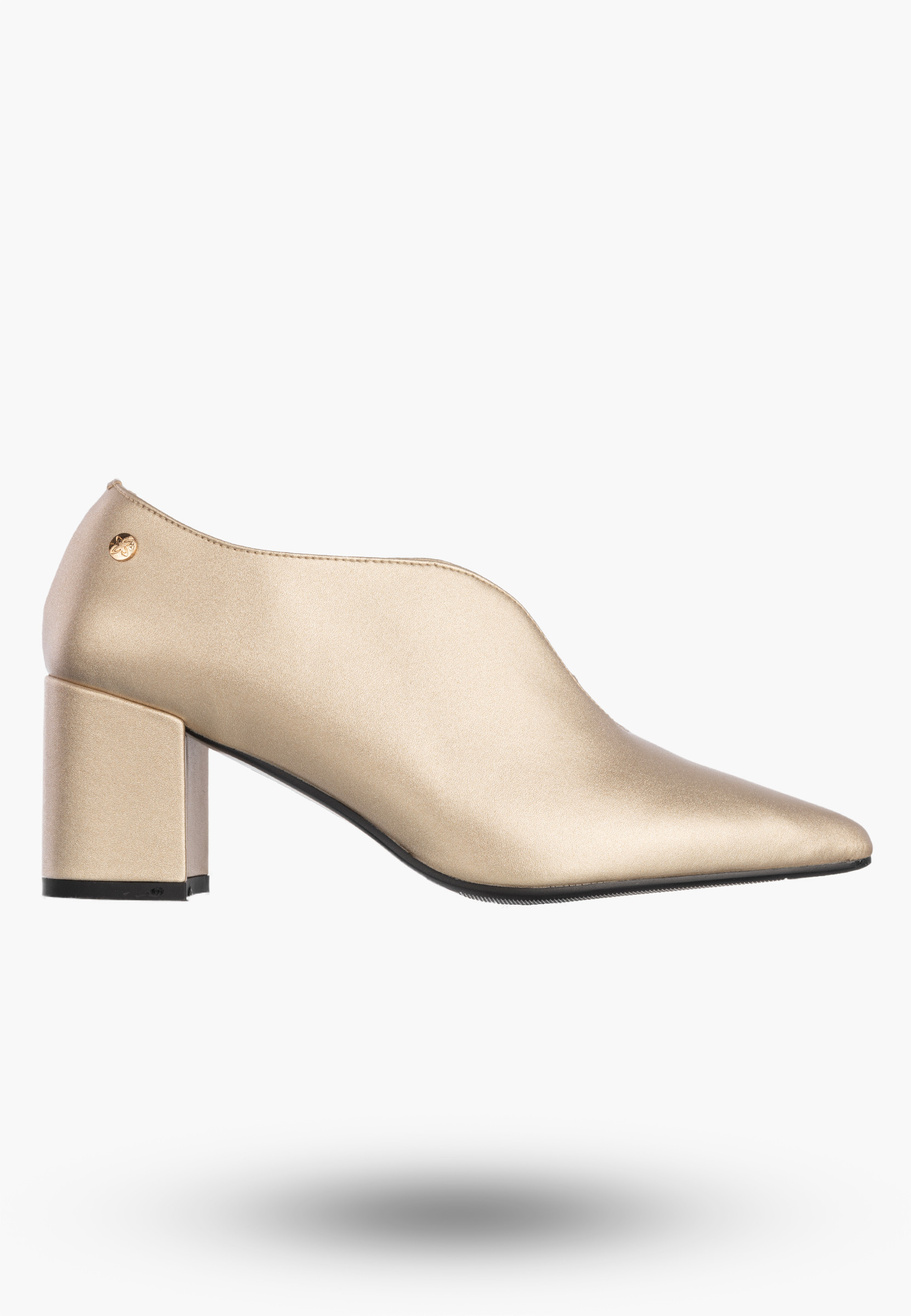 Czółenka Damskie Skórzane Buty Na Słupku Eleganckie Złote Maciejka K7469-26/00-1
