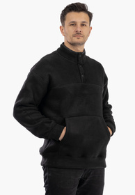 Polar Męski Z Kołnierzem Ciepły Gruby Bluza Casual Czarny