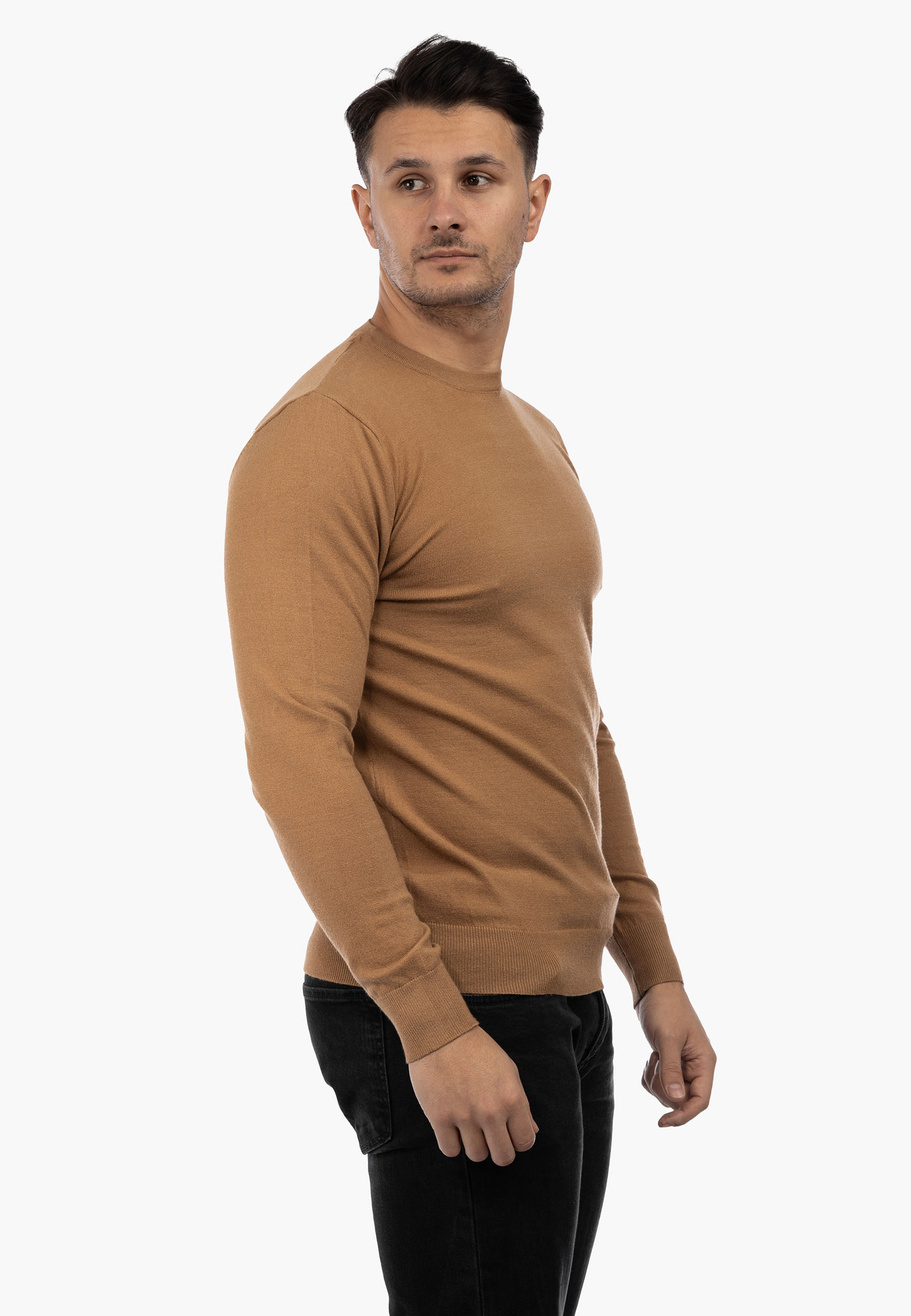 Sweter Męski Elegancki Klasyczny Basic Camel S-C-1-2024