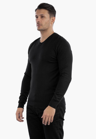Sweter Męski Elegancki Klasyczny w serek Czarny S2005