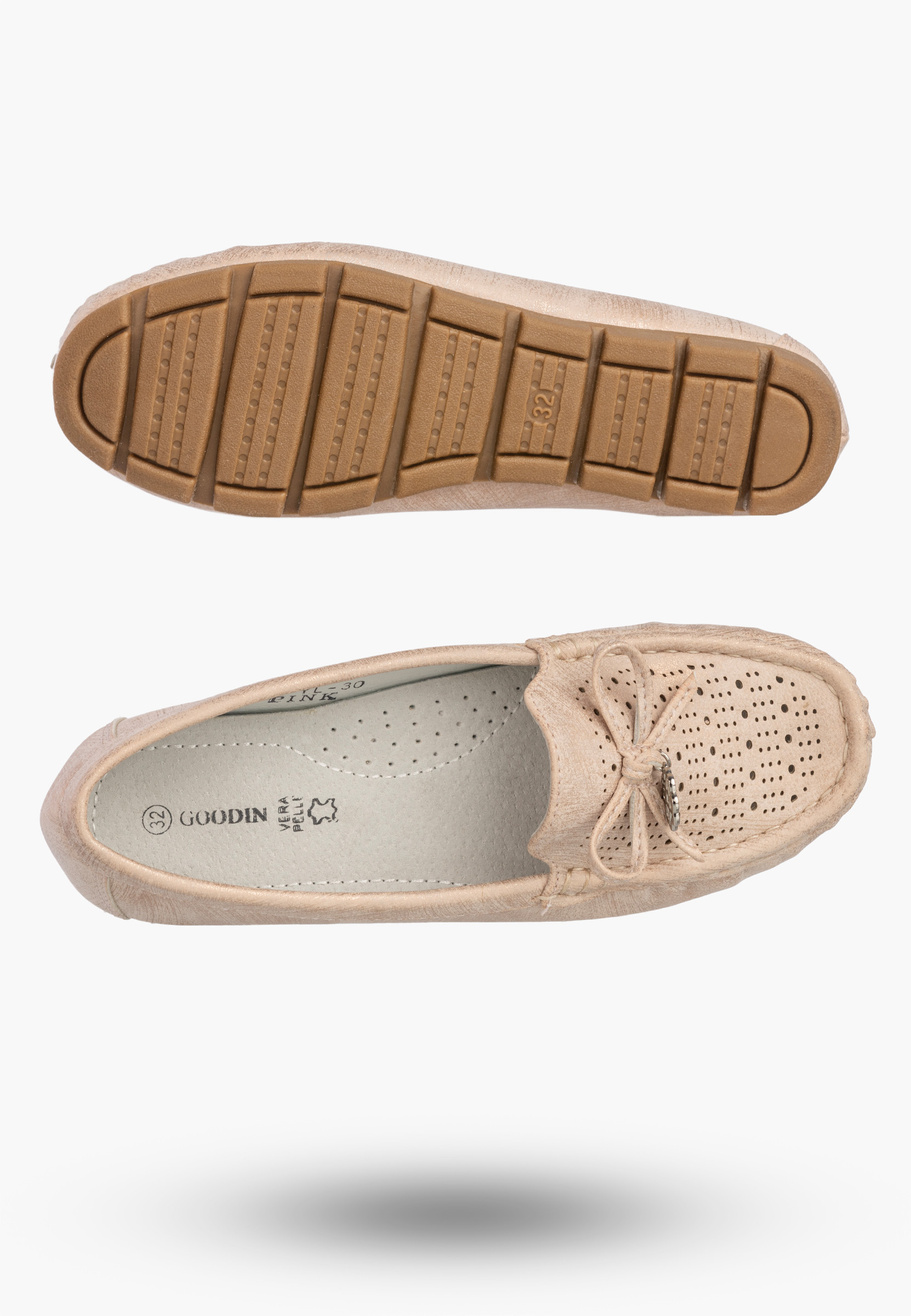 Mokasyny Dziewczęce Ekoskóra Wsuwane Buty Eleganckie Półbuty Pudrowy Róż Goodin