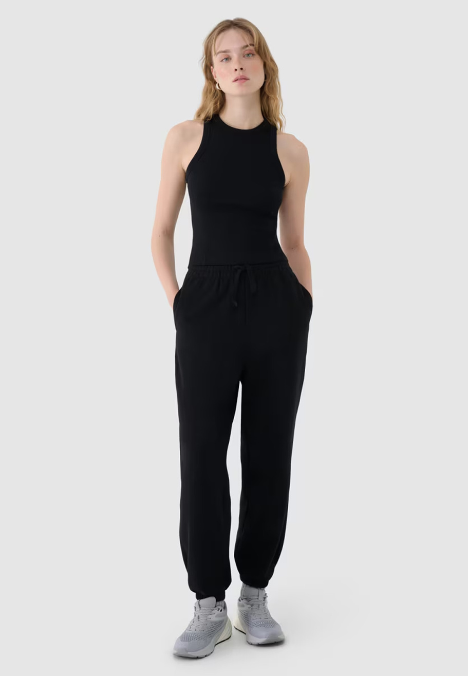 Top Damski 4F Slim Fit Z Prążkowej Dzianiny Bawełna Czarny 4FWSS25TSLEF119