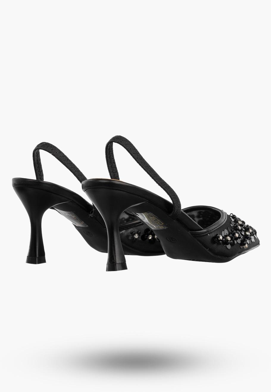 Szpilki Damskie Eleganckie Buty Na Obcasie z perełkami Czarne