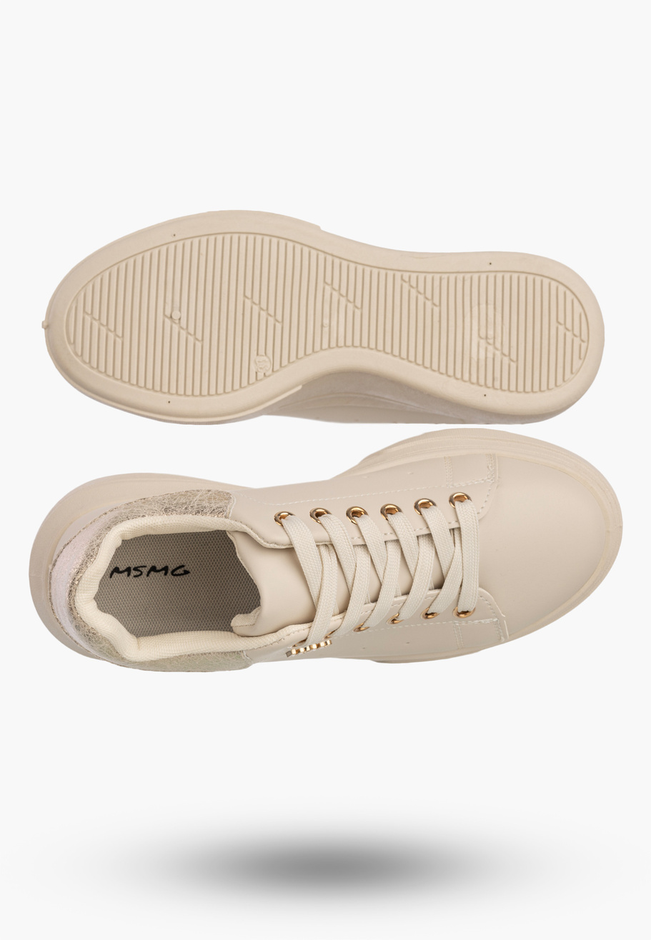 Sneakersy Damskie Ekoskóra Buty Na Platformie Półbuty Beżowe MSMG