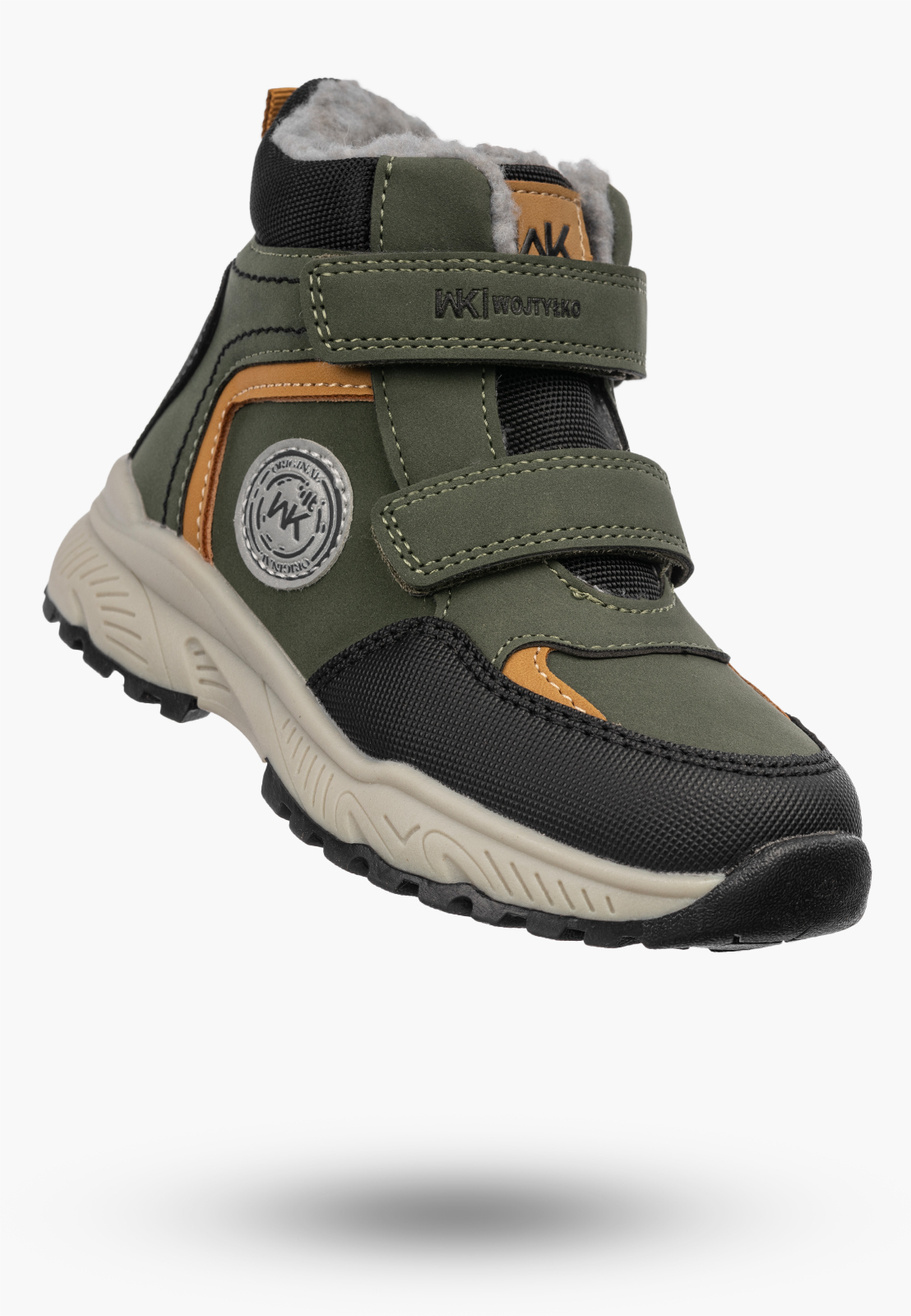 Buty Dziecięce Zimowe Ekoskóra Sneakersy Ocieplane Na Rzepy Trapery Zielone