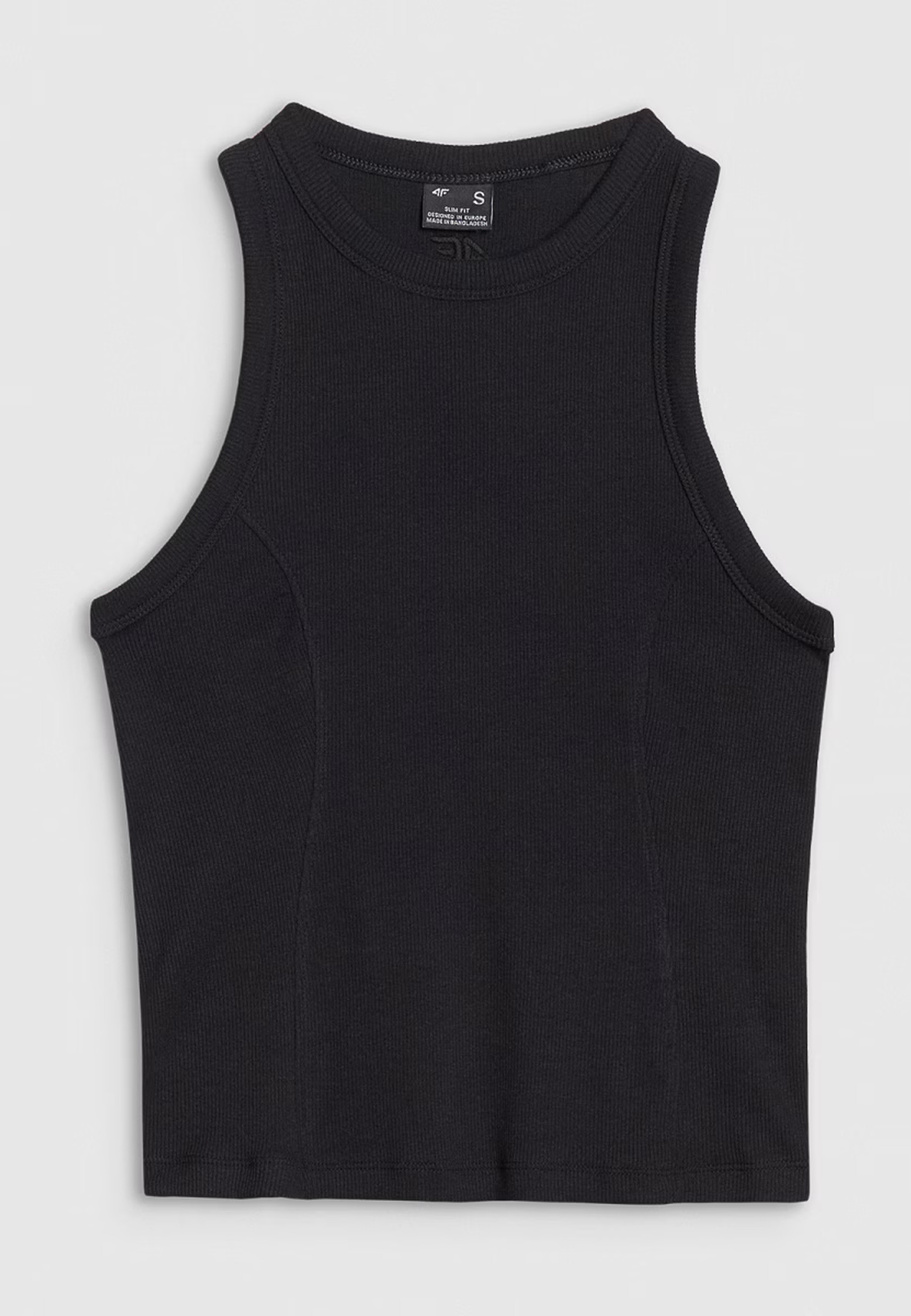 Top Damski 4F Slim Fit Z Prążkowej Dzianiny Bawełna Czarny 4FWSS25TSLEF119
