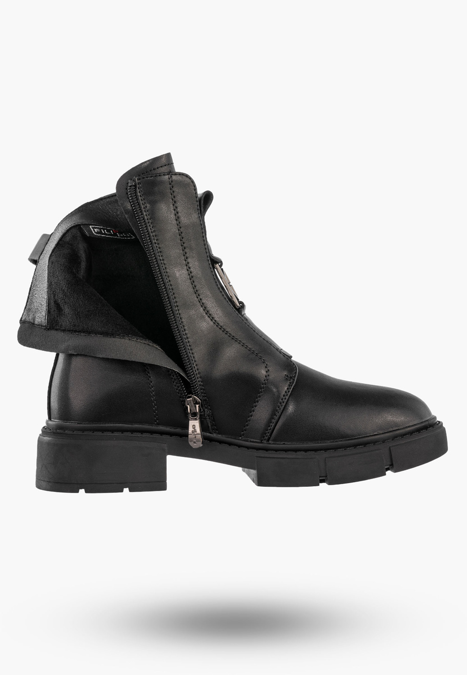 Trapery Damskie Skórzane Buty Na Zimę Ocieplane Botki Czarne Filippo DBT6524/25BK