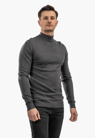 Sweter Męski Półgolf Elegancki Wiskoza Dopasowany Ciemny Szary