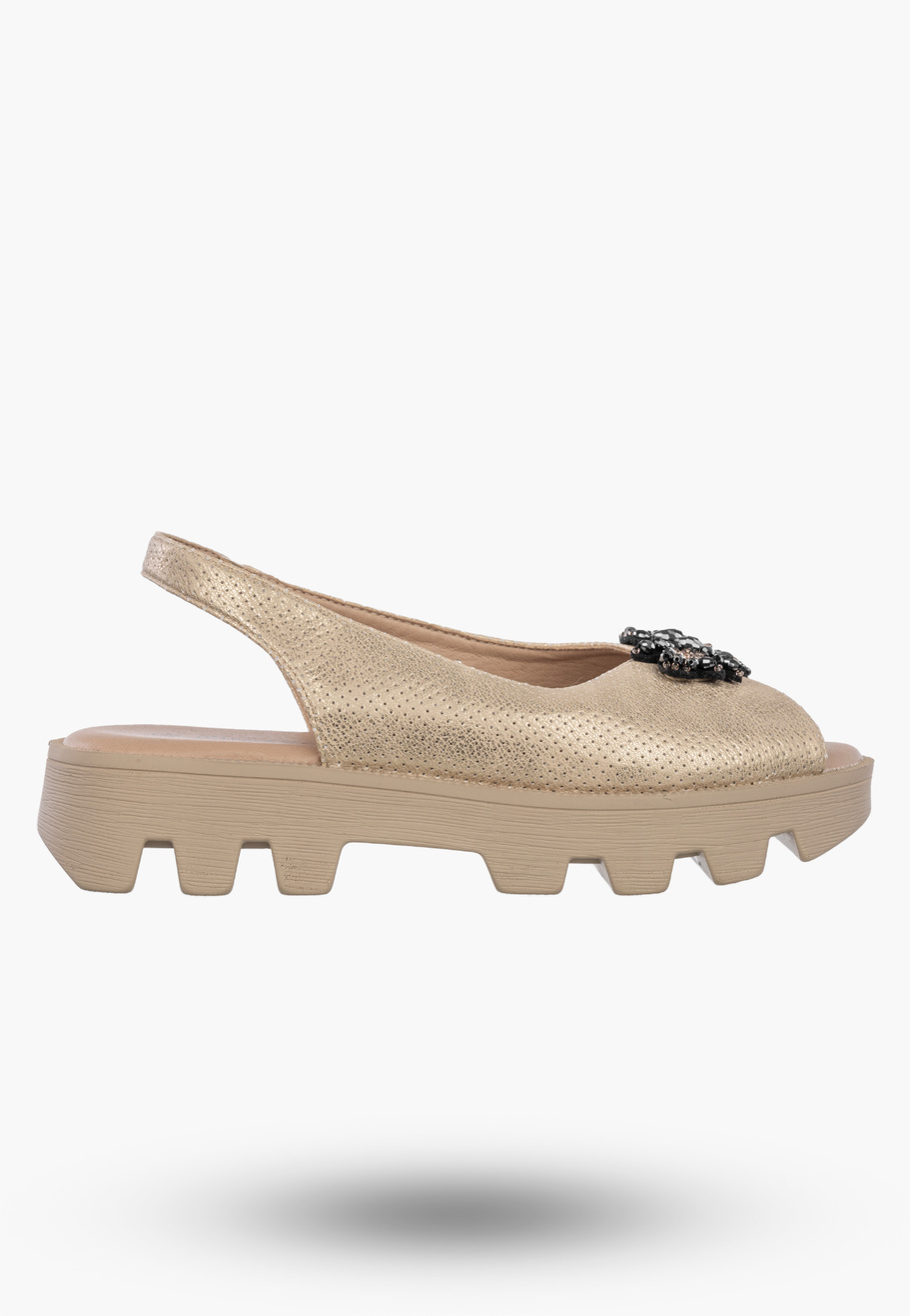 Sandały Damskie Ekoskóra Eleganckie Buty Z Traperową Podeszwą Złote Potocki