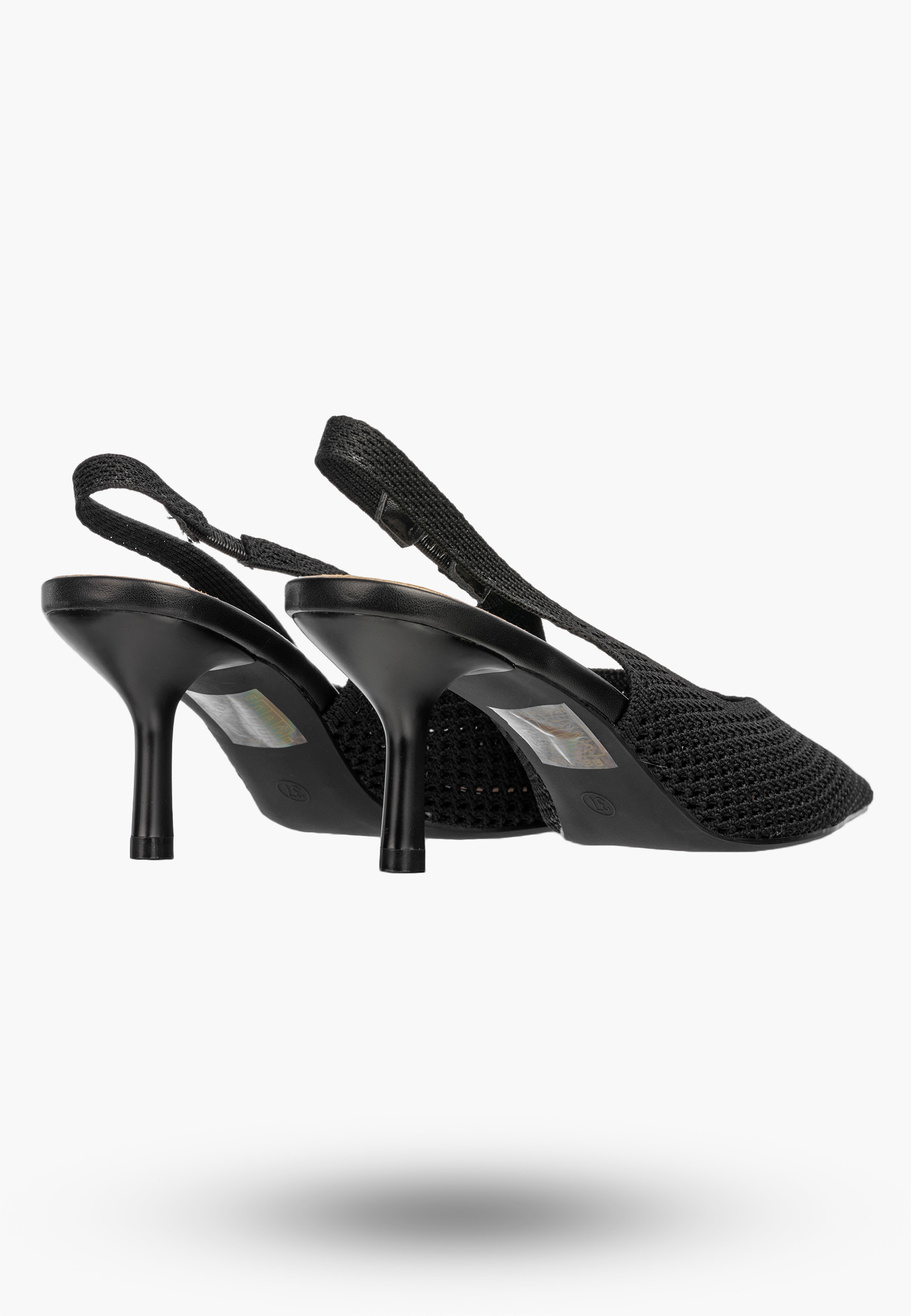 Szpilki Damskie Slingback Ażurowe Czółenka Eleganckie Na Szpilce Czarne