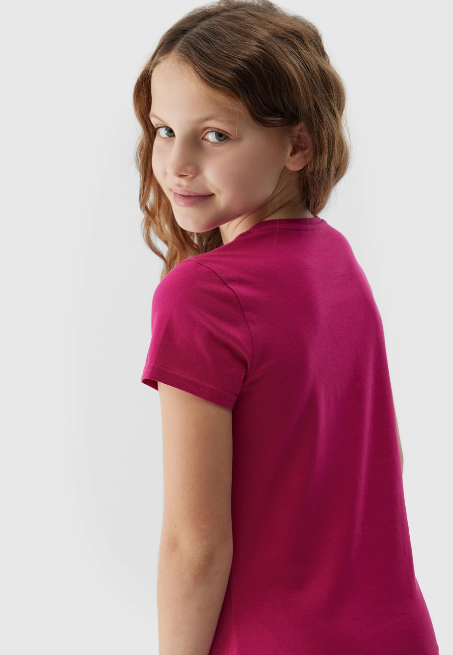Koszulka Dziewczęca 4F T-shirt Bawełniany Ciemny Róż 4FJWSS24TTSHF1110