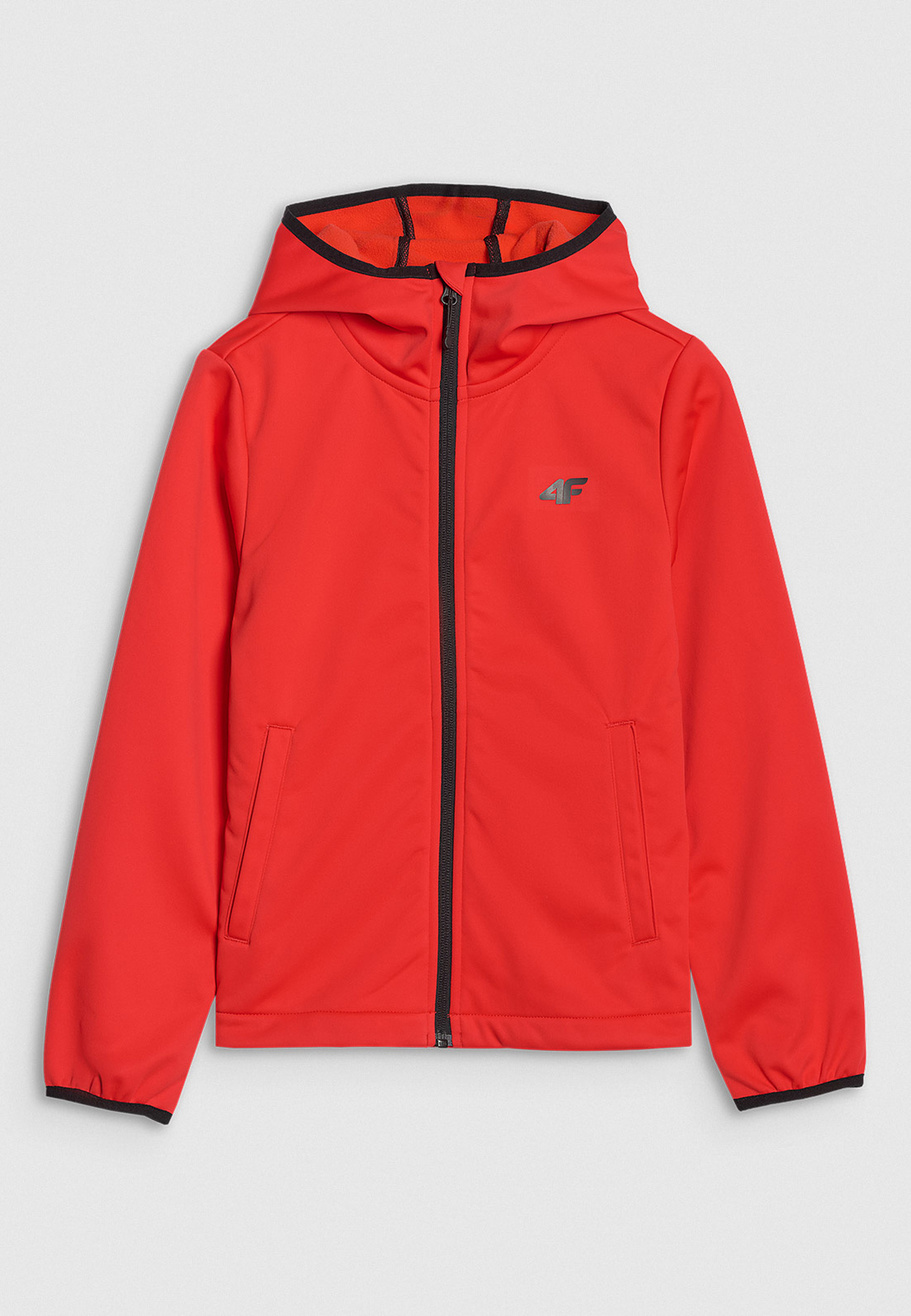Kurtka Chłopięca 4F Softshell Z Kapturem Przejściowa Czerwona 4FJWAW25TSOFM374