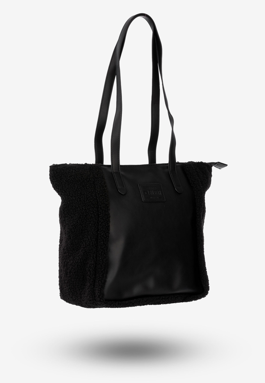 Torebka Damska Shopper Ze Wstawką Sztucznego Futerka Czarna Big Star OO574005