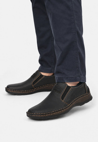 Półbuty Męskie Skórzane Wsuwane RIEKER Szerokie Buty Casual Czarne