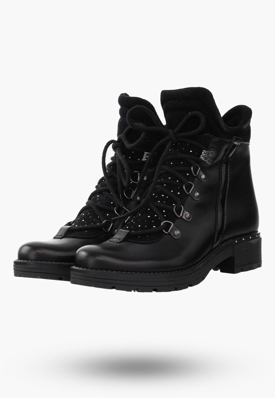 Buty Damskie Skórzane Botki Czarne Ocieplane Na Zimę 2081-001-03-5