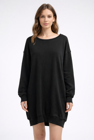 Sukienka Damska Dresowa Bluza Oversize Tunika Casual Czarna EDAN