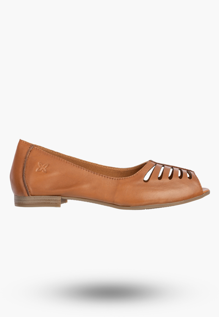 Baleriny Damskie Skórzane Buty Ażurowe Półbuty Rude Maciejka P7541-29/00-1