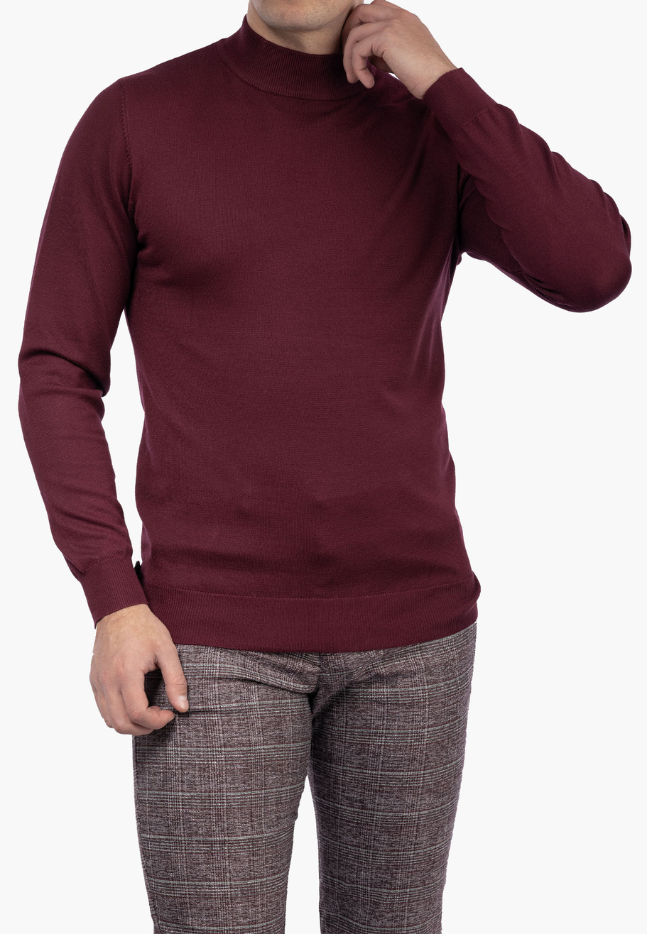 Półgolf Męski Elegancki Golf Klasyczny Bordowy M050-5