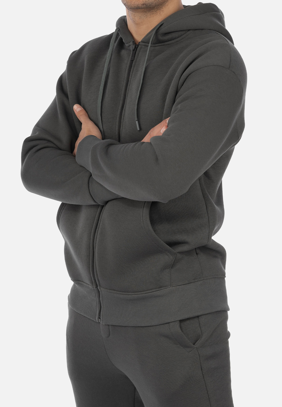 Komplet Dresowy Męski Ocieplany Khaki Rozpinany Basic