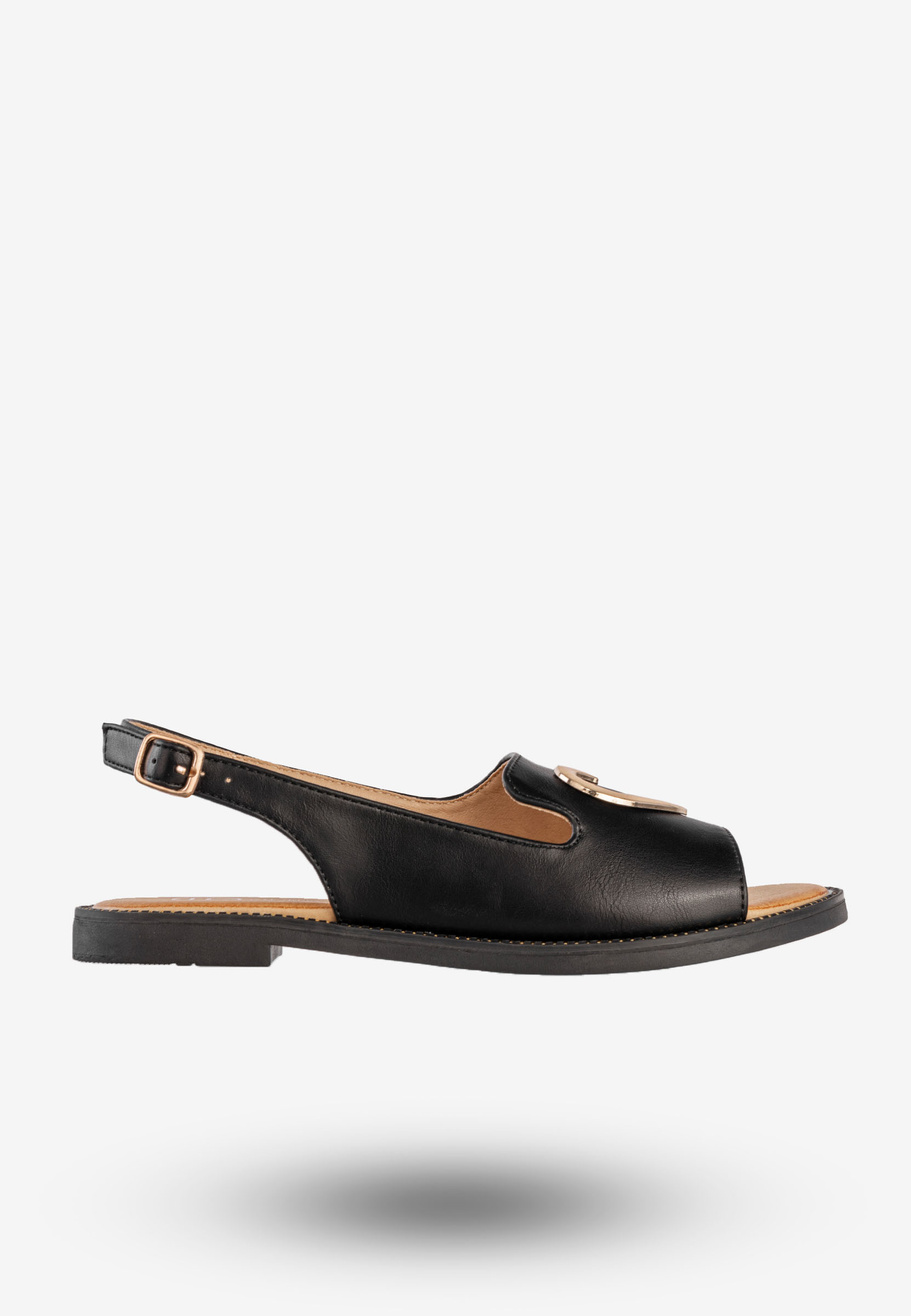 Sandały Damskie Ekoskóra Buty Z Sercem Płaski Obcas Czarne Filippo DS6926/25BK