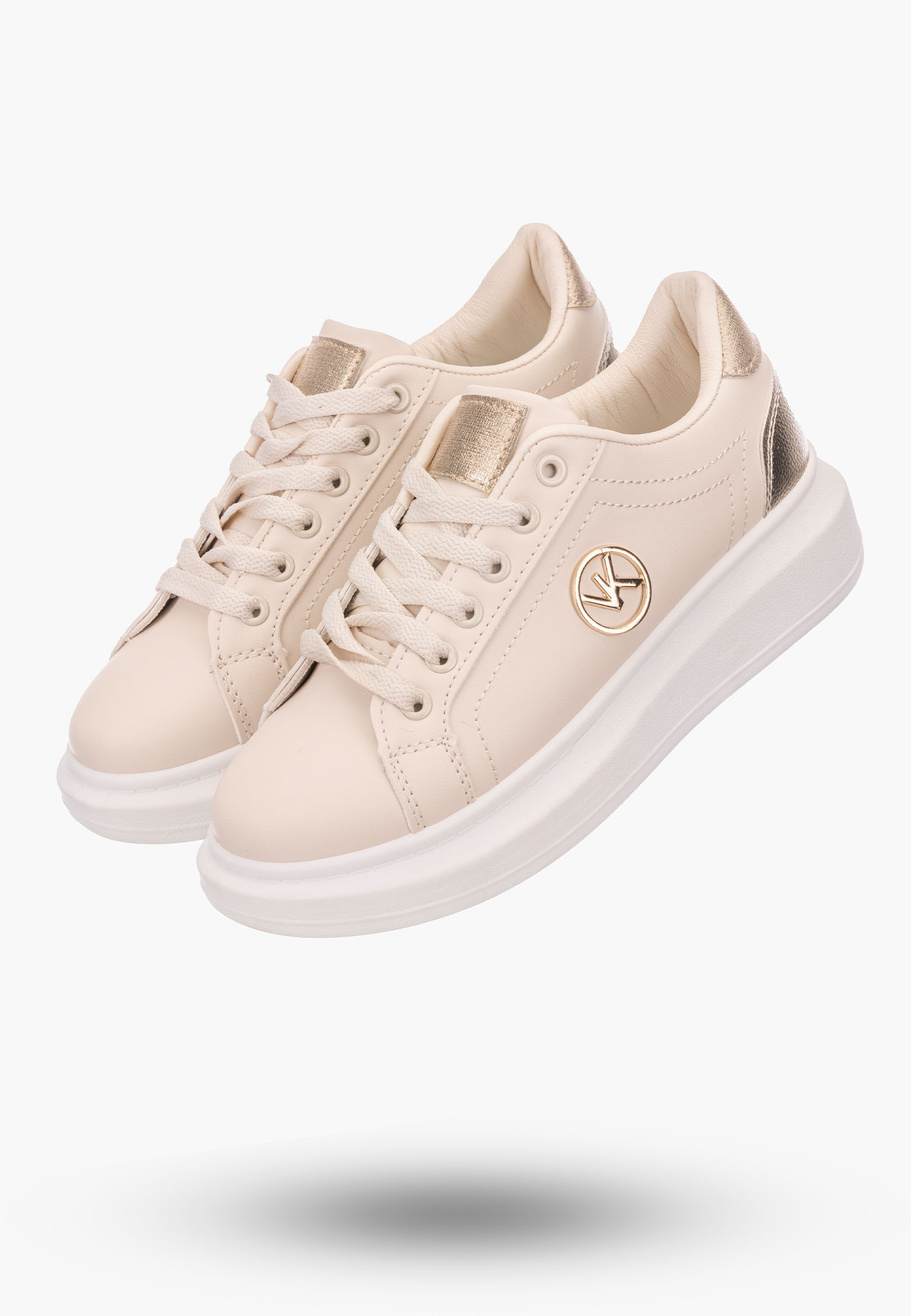 Półbuty Damskie Beżowe Sneakersy Lekkie na wysokiej podeszwie
