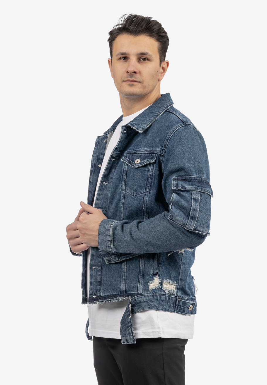 Katana Jeansowa Męska Kurtka Z Przetarciami Bawełna Casual Denim