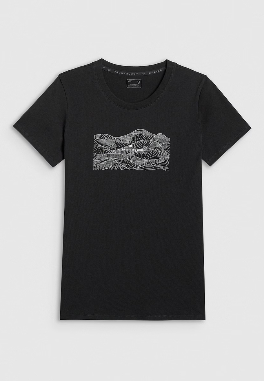 Koszulka Damska 4F T-shirt Regular Z Nadrukiem Czarny 4FWSS26TTSHF2785