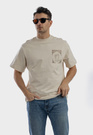 Koszulka Męska Oversize T-Shirt Beżowy z nadrukiem Aventus