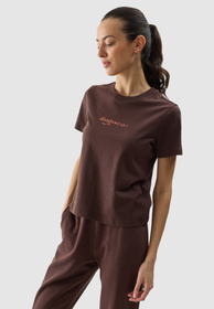 Koszulka Damska 4F T-shirt Z Nadrukiem Brązowy 4FWSS24TTSHF1354