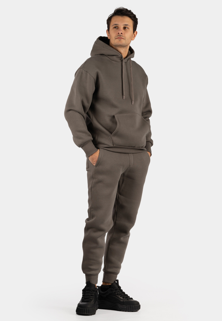 Komplet Dresowy Męski Ocieplany Bluza z kapturem Dresy Basic Khaki