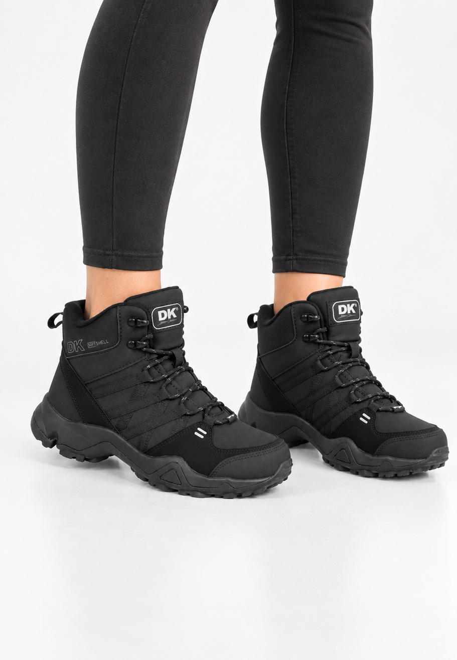 Buty Trekkingowe Damskie DK Młodzieżowe Sportowe Softshell Wysokie Czarne