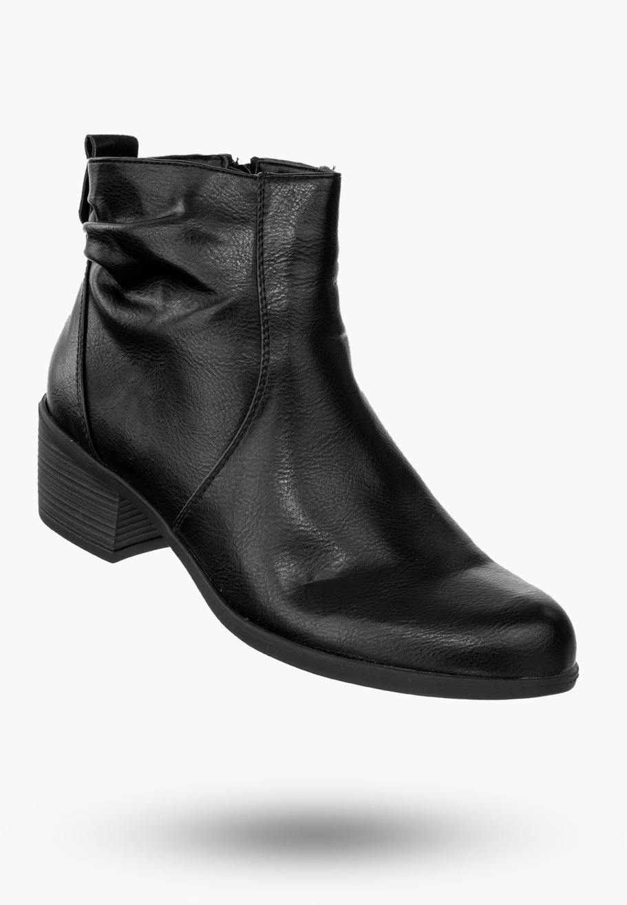 Buty Damskie Botki Ekoskóra Ocieplane Na Klocku Eleganckie Na Zimę Czarne RMR1919-1