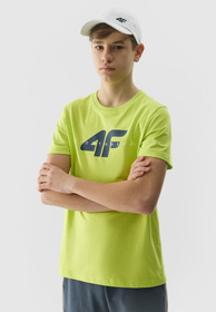 Koszulka Chłopięca 4F T-shirt Logo Sportowy Bawełna Żółty Regular 4FJWSS24TTSHM1113