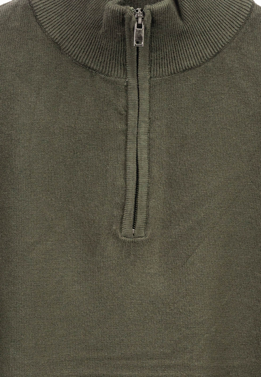Sweter męski zielony cienki z półzamkiem i półgolfem gładki casual