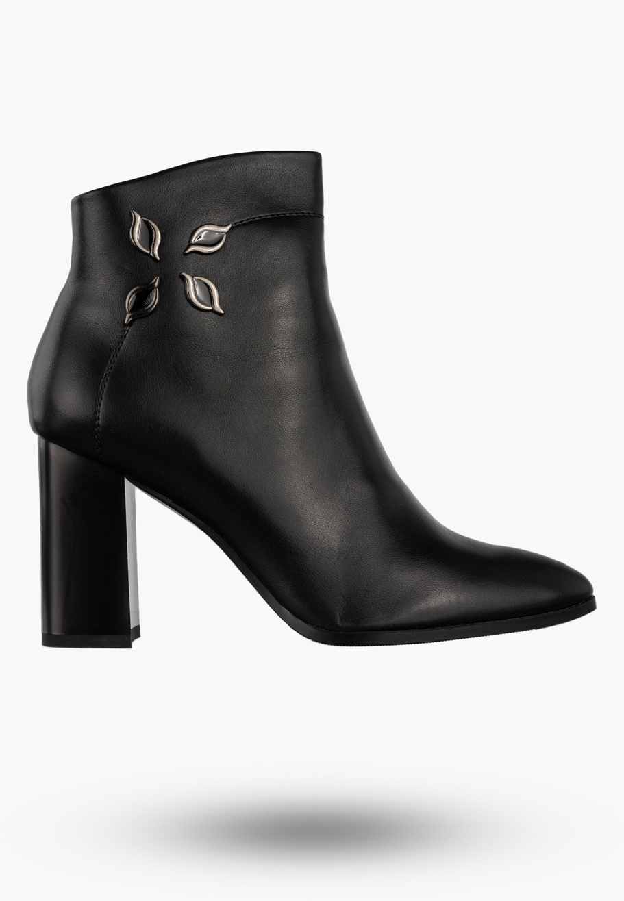Botki Damskie Ekoskóra Buty Ocieplane Eleganckie Na Słupku Czarne GOODIN