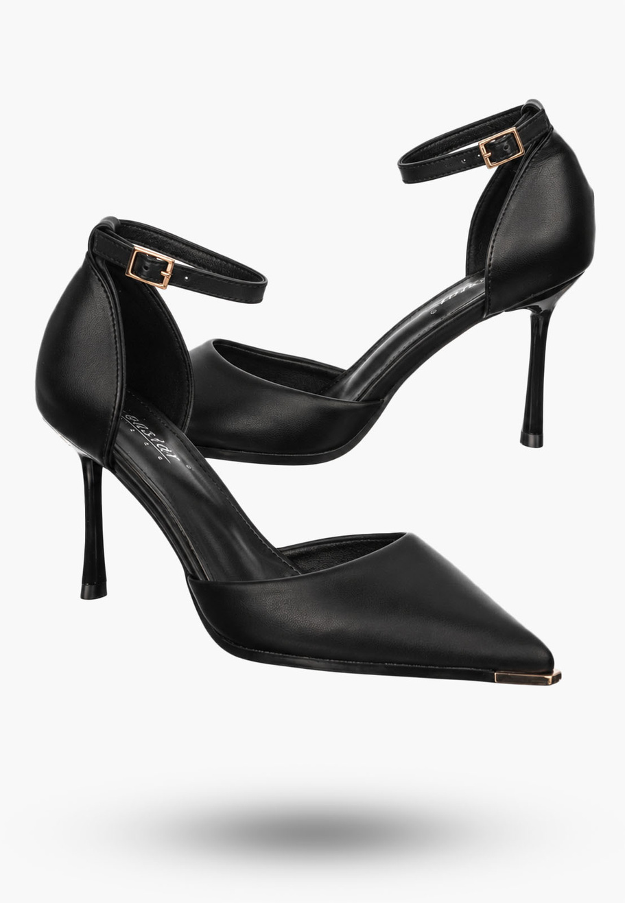 Szpilki Damskie Ekoskóra Buty Na Szpilce Z Paskiem Eleganckie Czarne