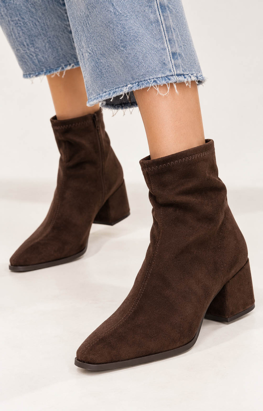 Botki Damskie Buty Wsuwane Eleganckie Stylowe Na Zimę Brązowe