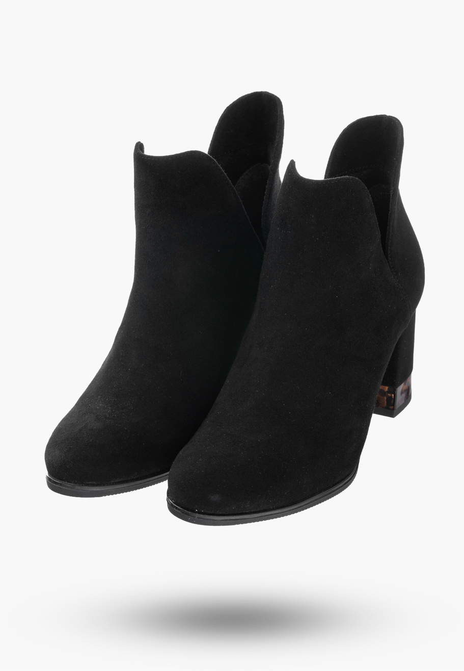 Buty Damskie Botki Czarne Skórzane Zamszowe Na Zimę PN-86/0-91011