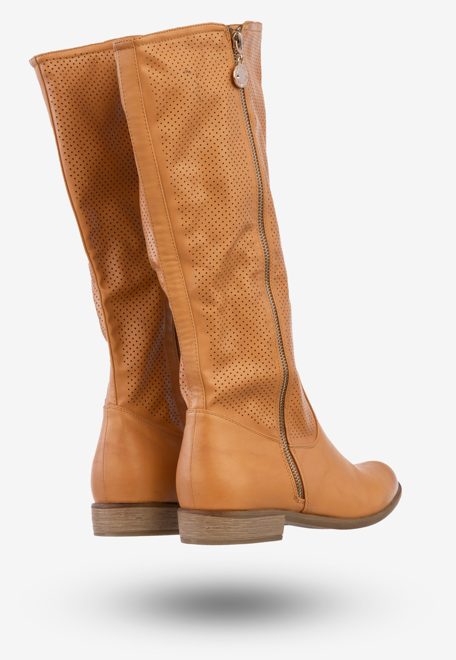 Kozaki Damskie Ekoskóra Buty Na Zimę Jesień Sergio Leone Camel 5018