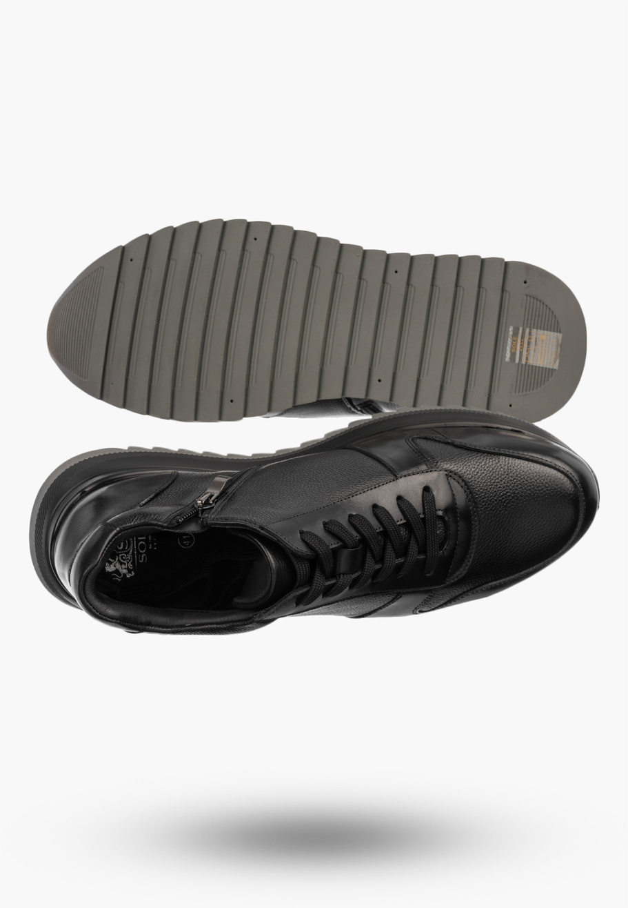 Trzewiki Skórzane Męskie Buty Sneakersy Wysokie PREMIUM SOLE Czarne
