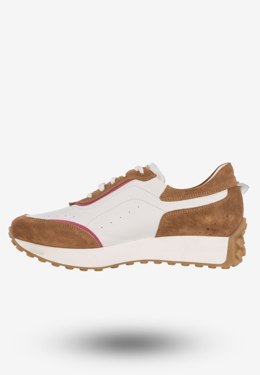 Buty Damskie Sportowe Sneakersy Skórzane Modne Biało Brązowe 5000A