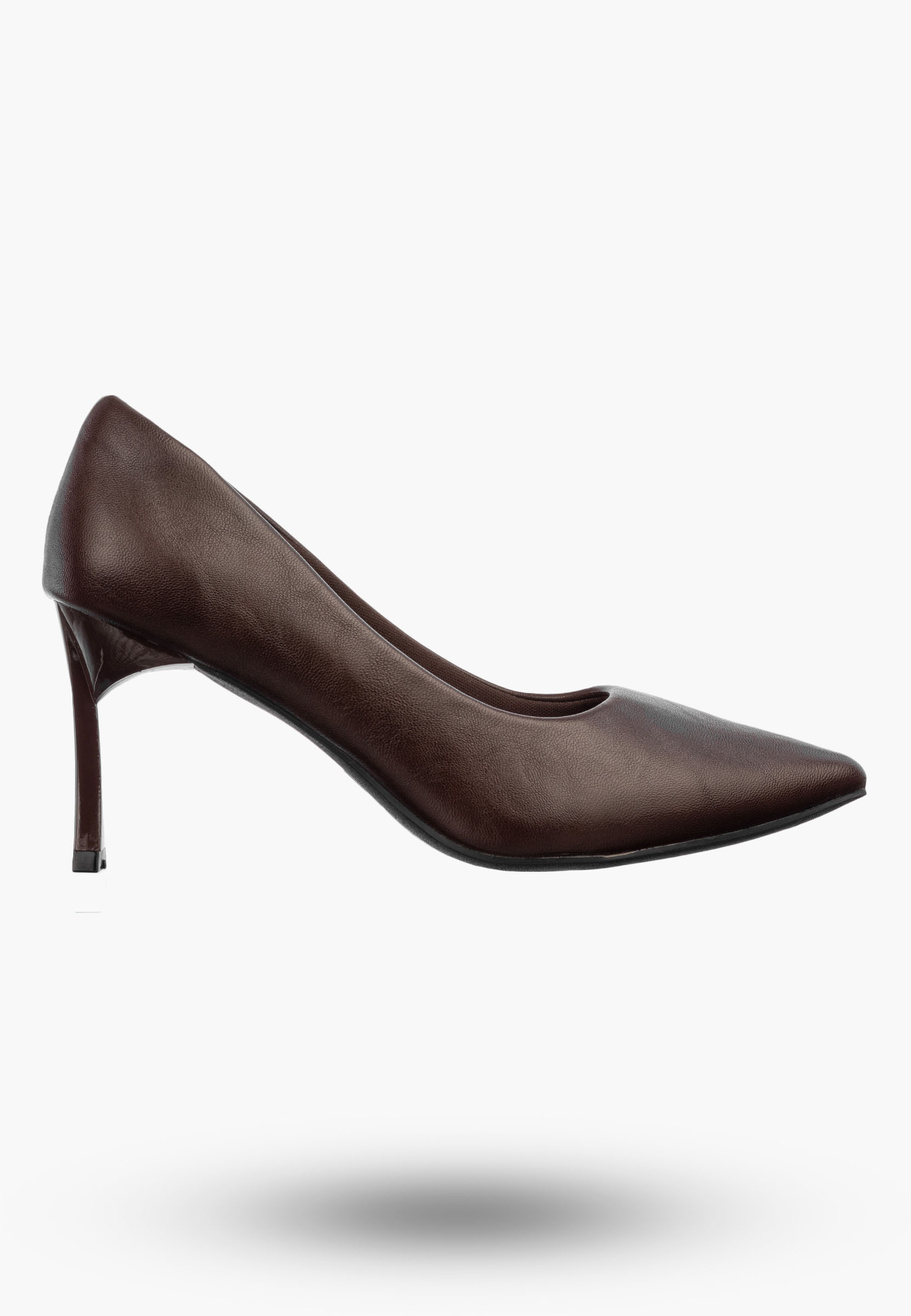 Szpilki Damskie Ekoskóra Eleganckie Buty Na Obcasie Klasyczne Brązowe